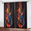 Flame Guitar Hd Print Polyester Curtains Pocket Rod Top Bedroom Living Room Office All Season Art Home Decor Made Of Window Treatment