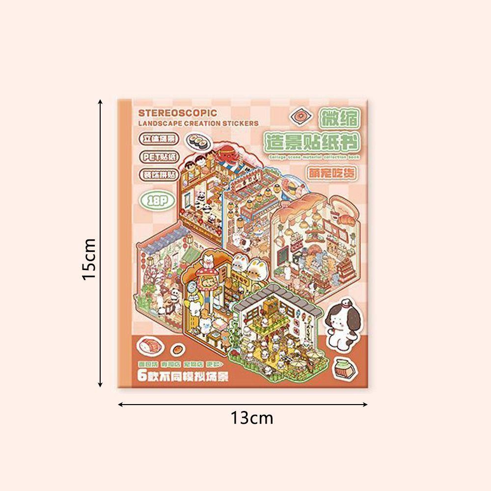 Cartoon 3D Landscape Sticker Book Three-dimensional DIY Hand Tent Landscape Stickers Cabin Scene Pocket Sticker