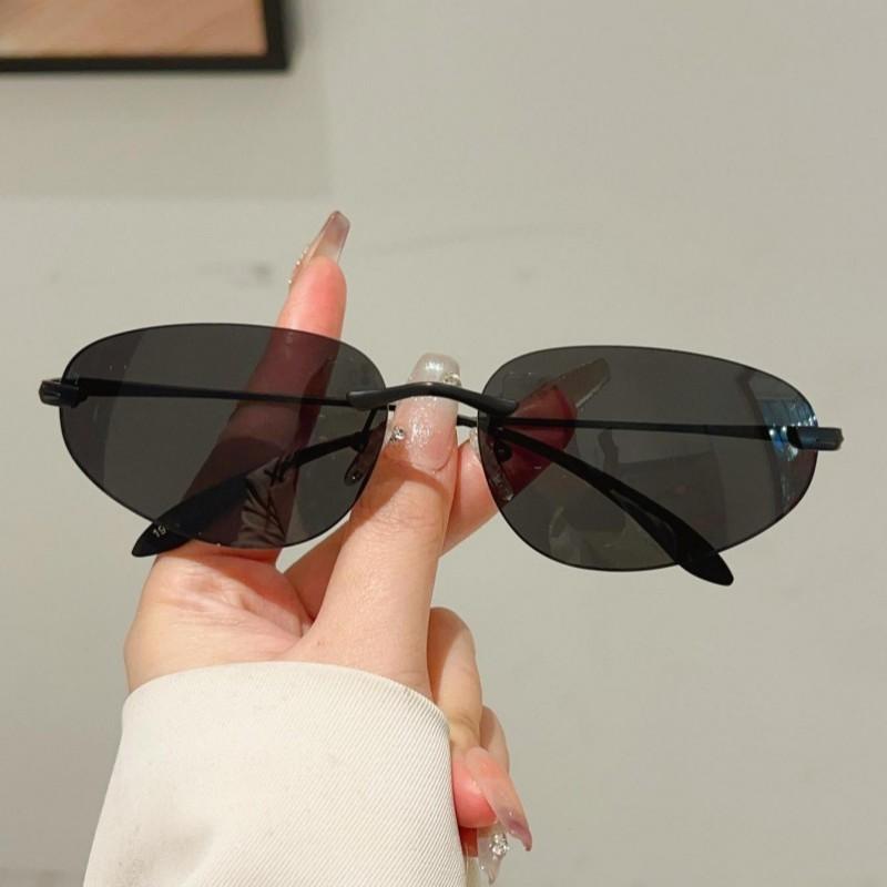 Y2k Rimless Sunglasses Women  New Fashion Cat Eye Casual Decor Shades Trendy Stylish Vintage Brand Design Sun Glasses