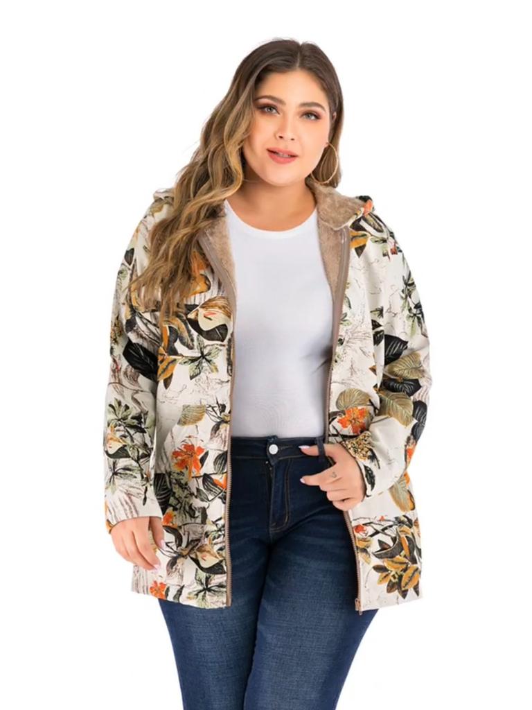 Printed Hooded Coat Long Sleeve Jacket Oversized Vintage Female Cltohing Autumn Winter Warmth Women Jackets Fashion Streetwear