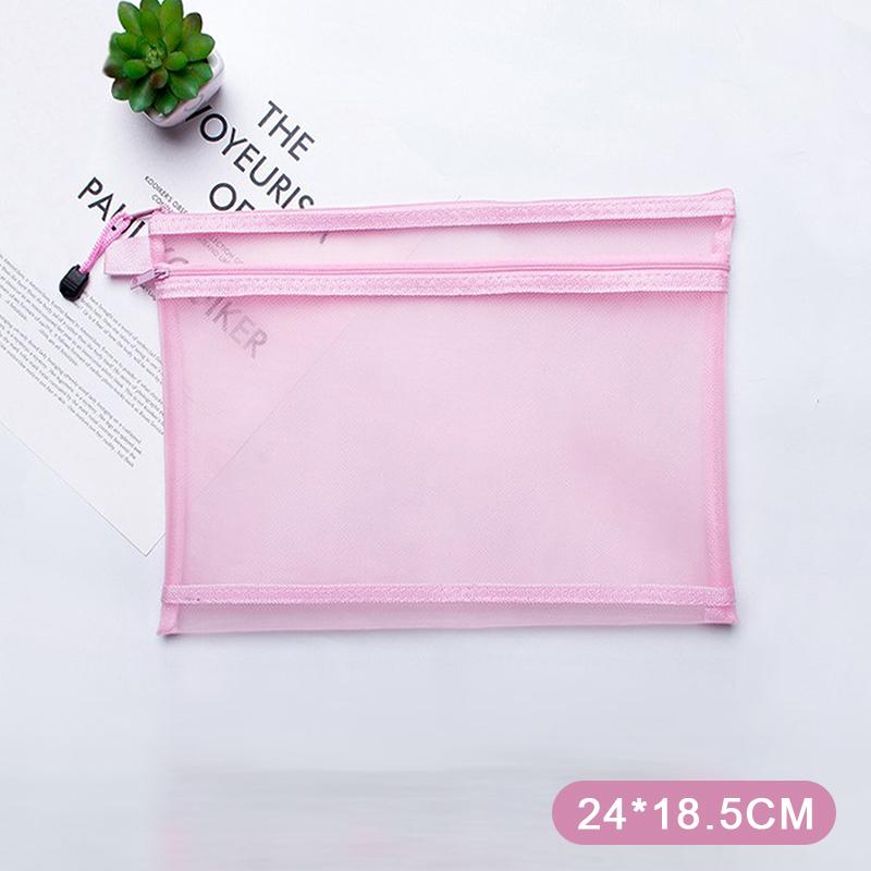 A4 A5 A6 Portable Double-Layer Mesh Zipper File Bag Transparent Student Test Paper Data Storage Bag Office Files Stationery