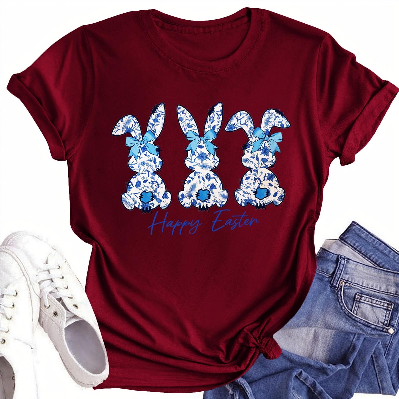 

Женская повседневная футболка с круглым вырезом и короткими рукавами с принтом M винный