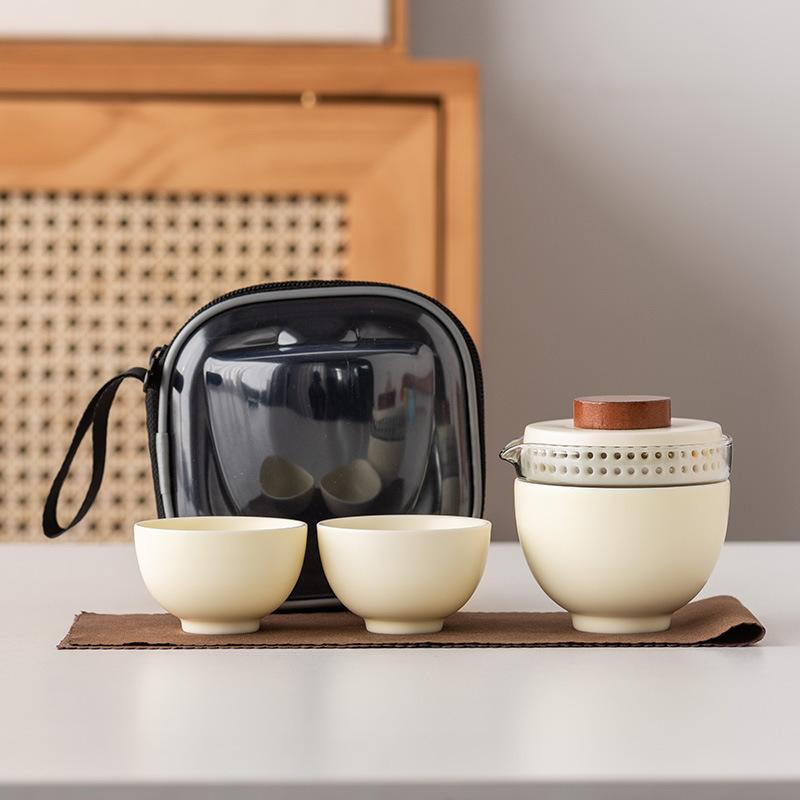 Travel Tea Set Kuaike Cup One Pot and Two Cups Portable Cover Bowl Small Set Outdoor High-end Kung Fu Business Gift Set