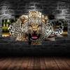 Leopard Blue Eyes Roaring Angry Animal 5 Piece Five Panel Wall Canvas Print Modern Art Poster Picture Home Decor Gift For Him For Her