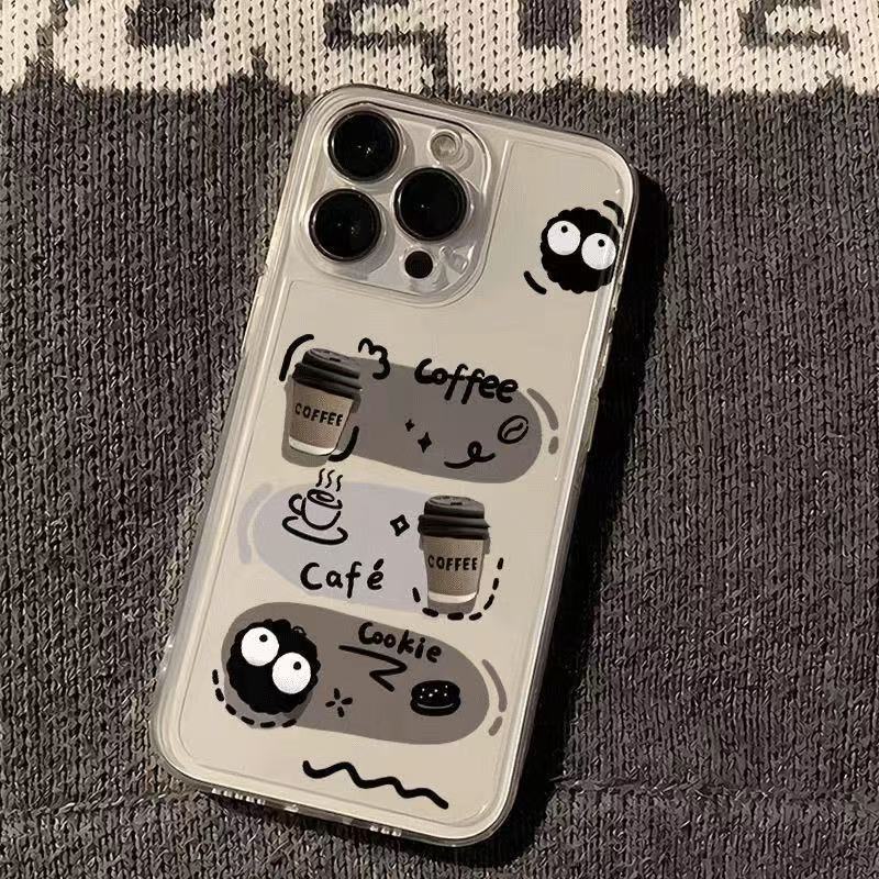 Coal Briquettes Coffee Is Suitable for Iphone15promax Mobile Phone Case Transparent Apple 16 Anti-drop 14pro Japan and Korea 13/12