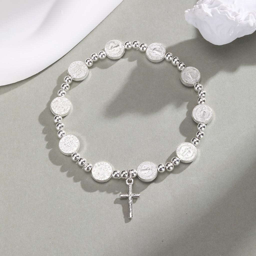 Religious Cross Bracelet Round Rosary Children Baptism Bracelet Favor Catholic Mini Rosary Beads Bracelet For Women Gift