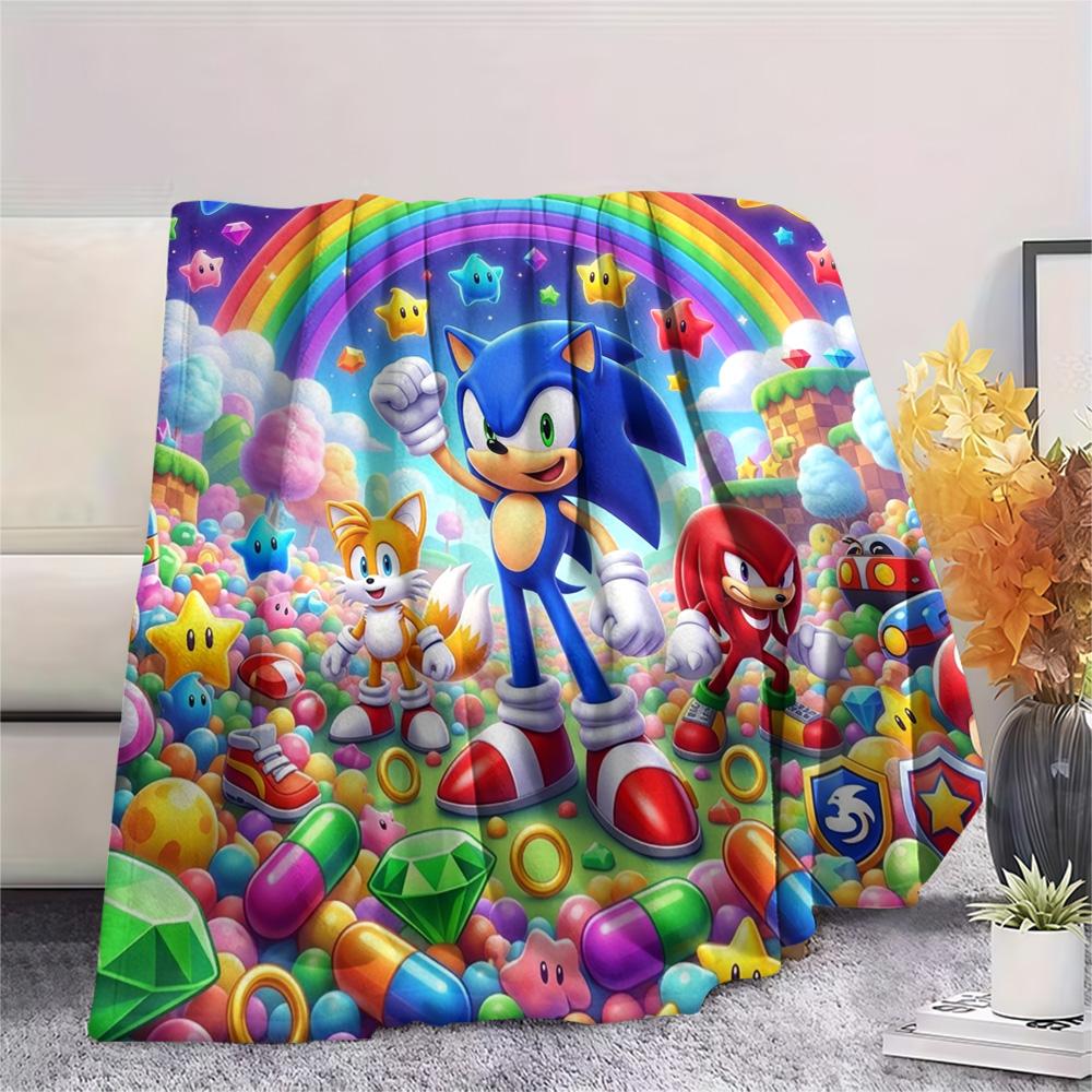 Hedgehog Sonic Print Flannel Blanket, Ultra Soft High Quality All Seasons Warm Throw, Home Decor Cozy Blanket, Perfect Christmas Gift