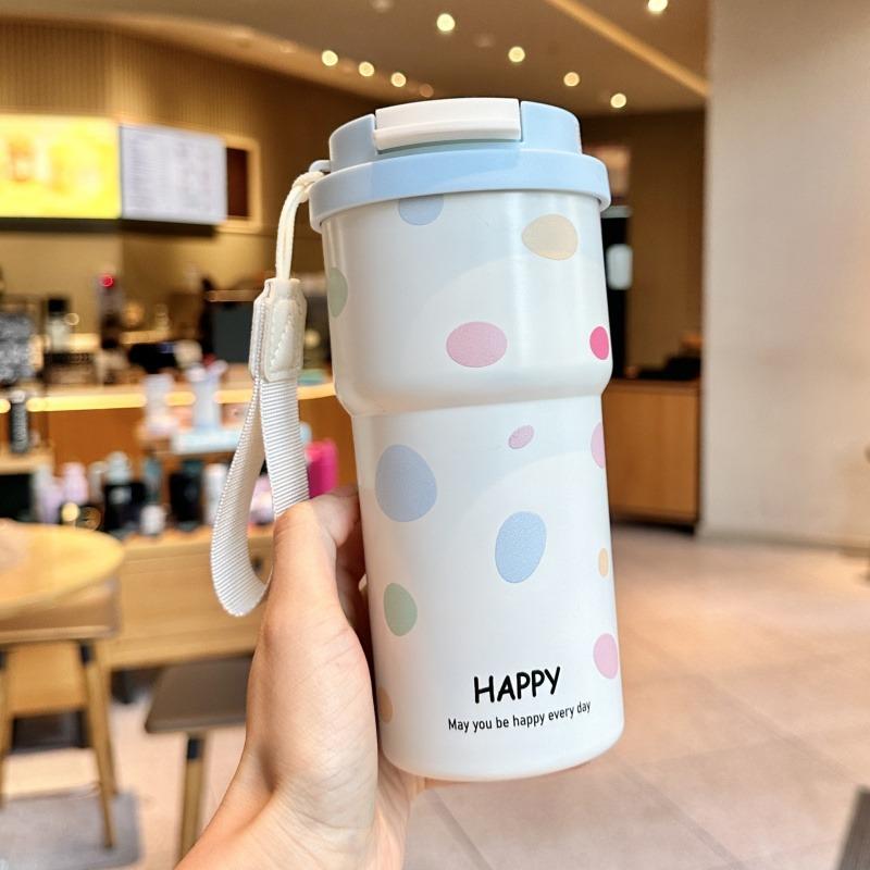 Cute Thermos Bottle For Girls Coffee Cup With Straw Hot and Cold Drink 316 Stainless Steel Vacuum Tumbler Outdoor Car Ice Cup