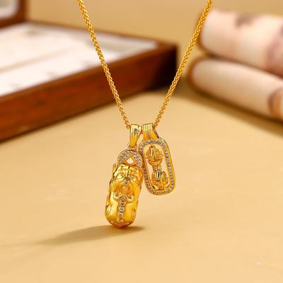 Pixiu Vajra Pestle Pendant Necklace Fashionable New Chinese Ancient Sand Gold Design Advanced Sense Stacked Collarbone Chain
