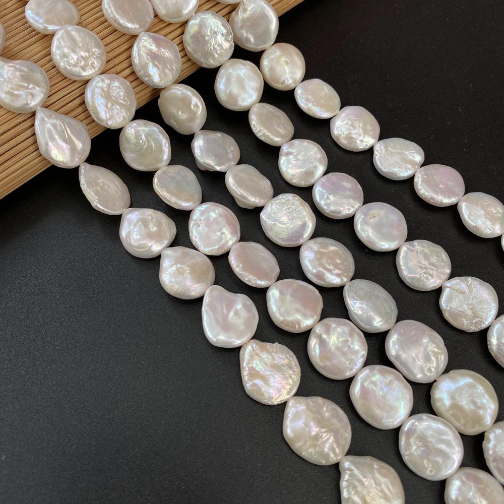1String, Button Shape Pearls, 14-15 mm, White Natural Freshwater Pearl Beads for Jewelry Making DIY Supplies, Women's Craft Gifts 36cm