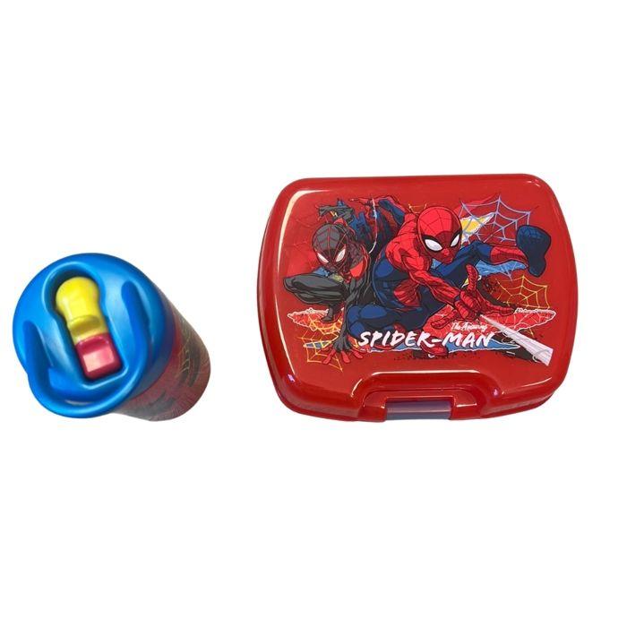 Set Pappa Spiderman per Bambino con Portamerenda e Borraccia 420ml Plastica Rossa per Scuola e Uscite