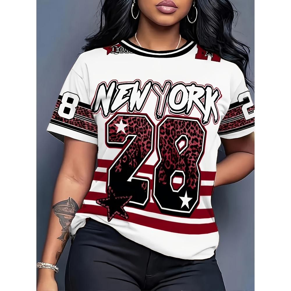 Summer Women's Short Sleeve T-Shirt Digital Print Sexy Trendy Casual Top
