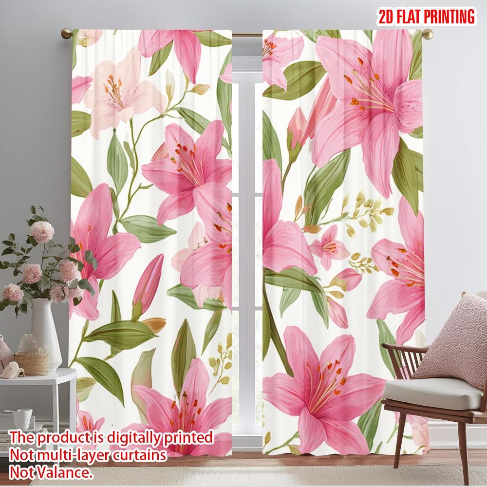 

2pcs,2D plane printing Popular Curtain Panels Pink Lily Blossoms Versatile Fabric (without rod) Gifts for Bedroom, Living Room, 52.50×116.00 CM 2pcs
