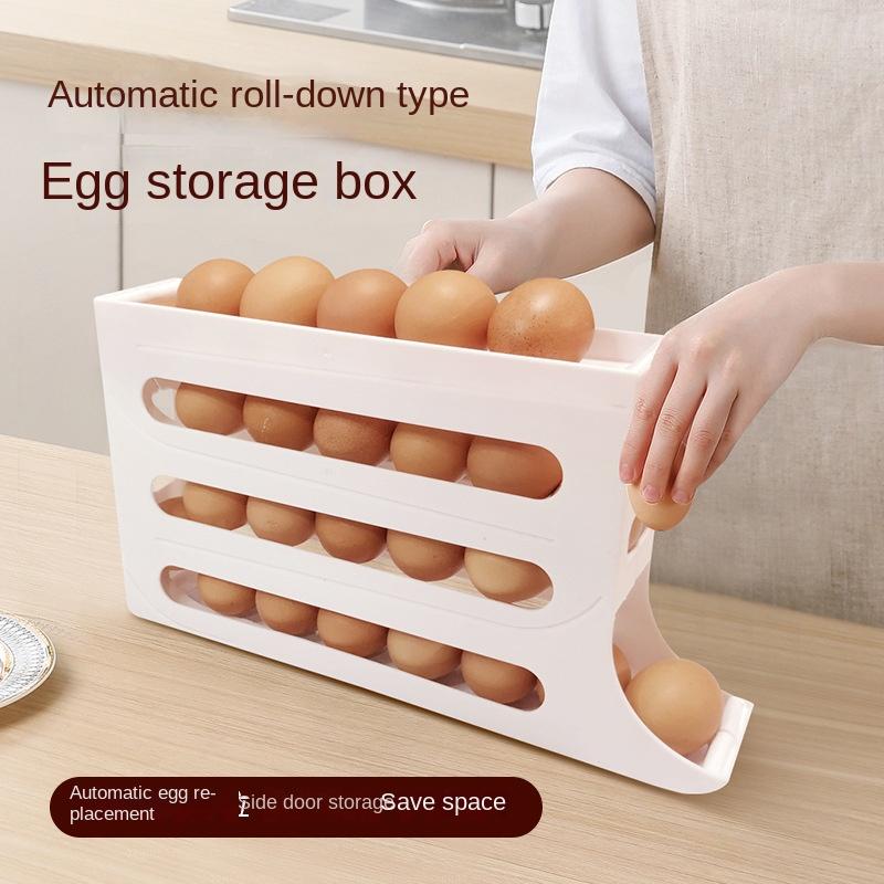 

4-слойный автоматический подвижный держатель, стойка для холодильника, ящик для хранения яиц, контейнер, кухонный холодильник, диспенсер для яиц, органайзер для яиц на холодильнике
