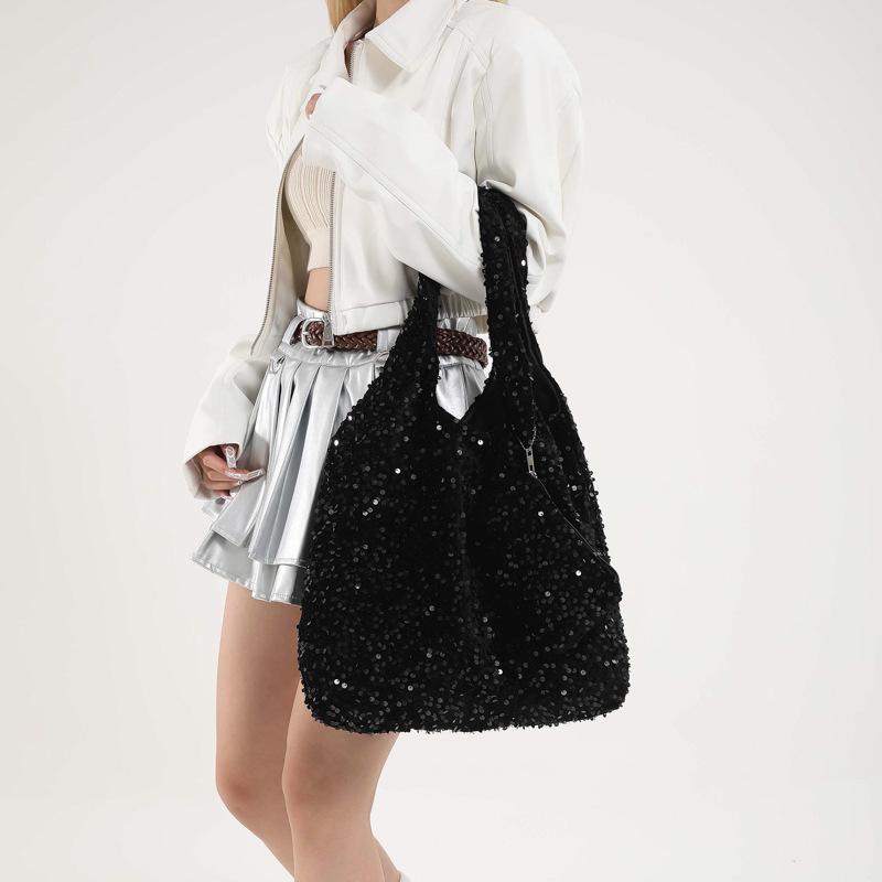 Yogodlns Tote Bag for Women Sequin Shoulder Bag Trendy Large Capacity Hobo Bag Underarm Bag for Work Travel Shopping