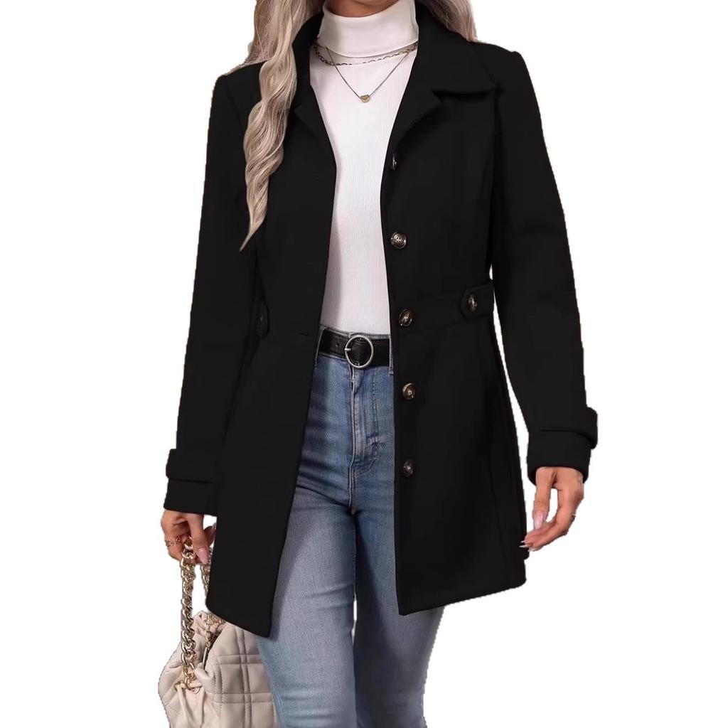 Amazon 2025 cross-border European and American foreign trade women's clothing autumn and winter temperament slim lapel button woolen coat coat