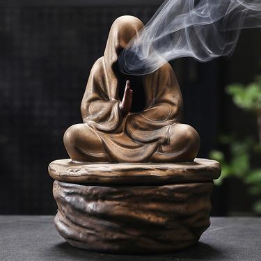 Beztvará meditace Buddhy Keramický mnich Držák na vonné tyčinky Hořák Domácí obývací pokoj Zahrada Čajovna Jógová místnost Zenová dekorace