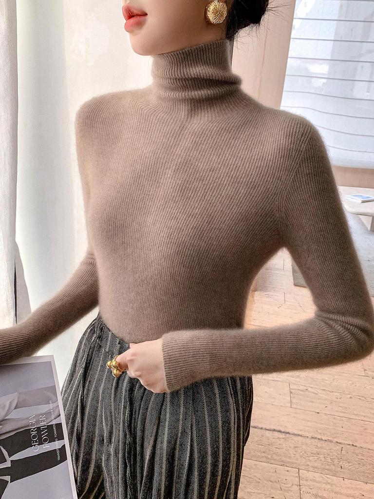 Women's Slim Fit High Neck Seamless Wool Sweater