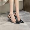 L122 High Heels, dünne Absätze, Weiblichkeit, Pendlerstil, spitze Zehenpartie, modischer und vielseitiger Taschenkopf, leerer Rücken, schwarze High Heels, Sandalen, Frau