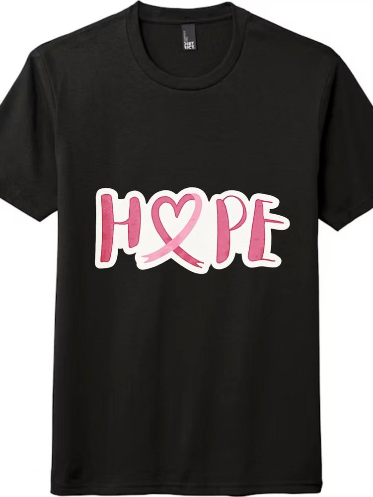 ''HOPE'' Breast Cancer Awareness T-Shirt - Heartand Ribbon Letter Design, Unisex|Tee