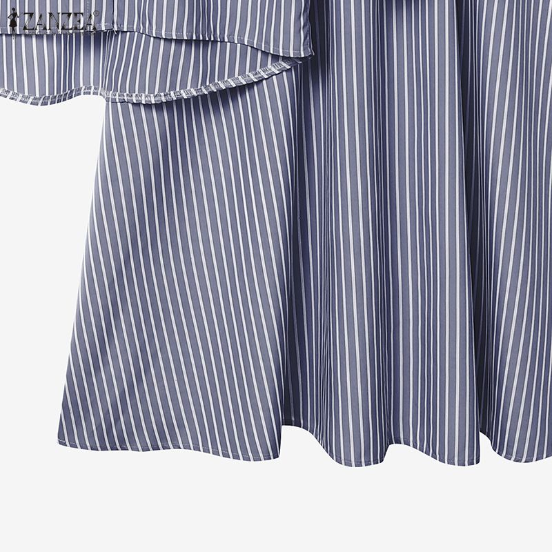 ZANZEA Women Long Sleeve Blouse and Long Skirts Stripe Print Two Piece Suit Sets