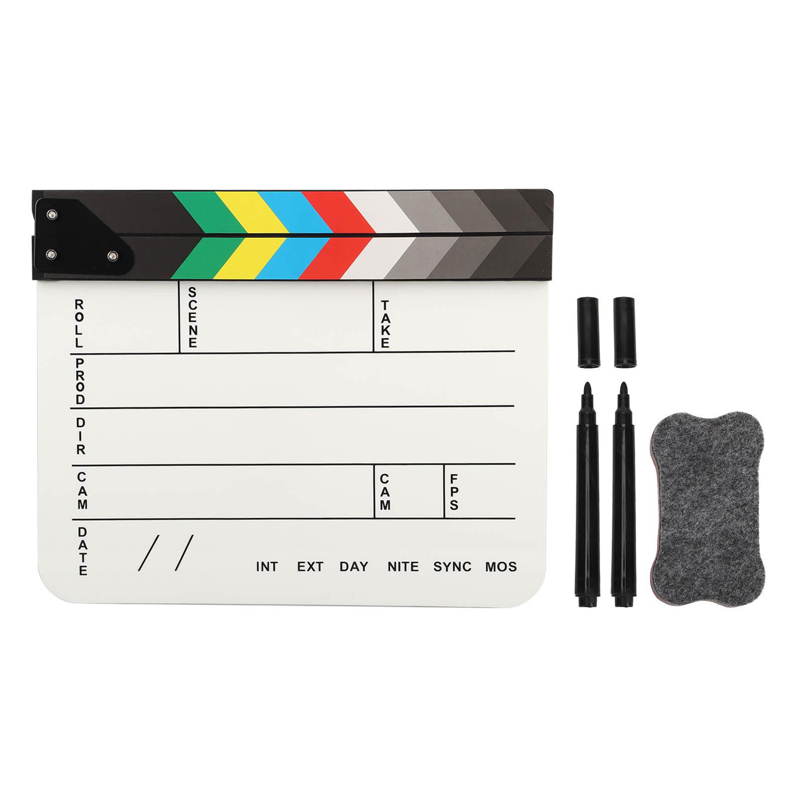 

Acrylic Film Clapboard Professional Dry Erase Movie Props Clap Board with Color Sticks for