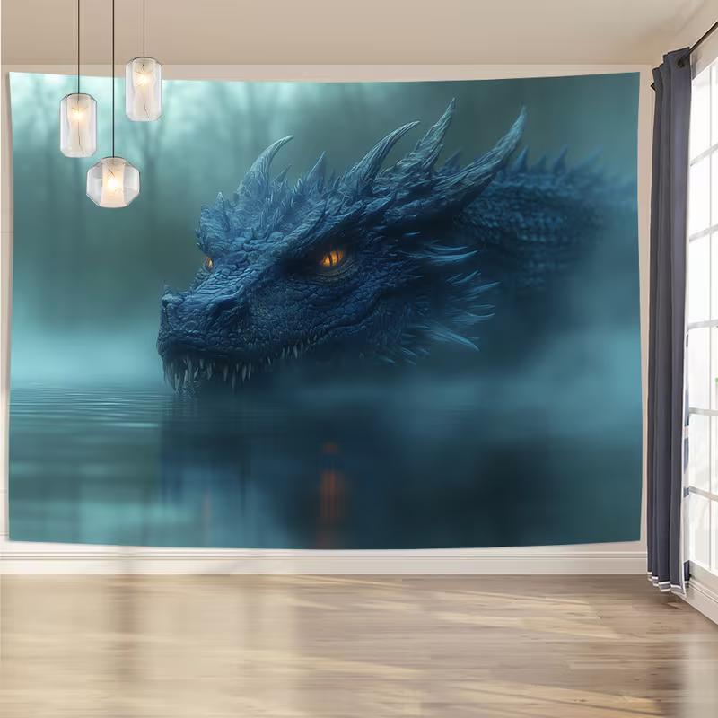 2D Ferocious Dragon Tapestry Mythical Creature Home Background Decor