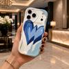 Gradient Blue Heart Sketch Phone Case for iPhone 17 16 15 14 13 12 11 Pro Max Plus Wavy Edge Artistic Cover