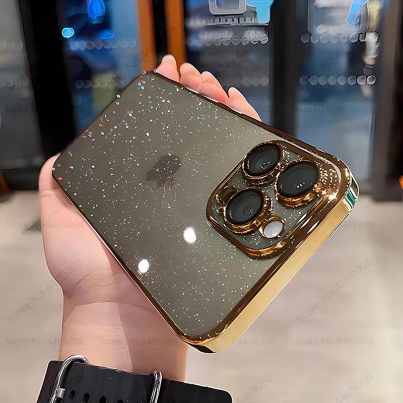 Fashion Bling Glitter Plating Clear Cases For iPhone 16 13 15 14 12 Pro Max 15 14 Plus Electroplate Transparent Shockproof Cover