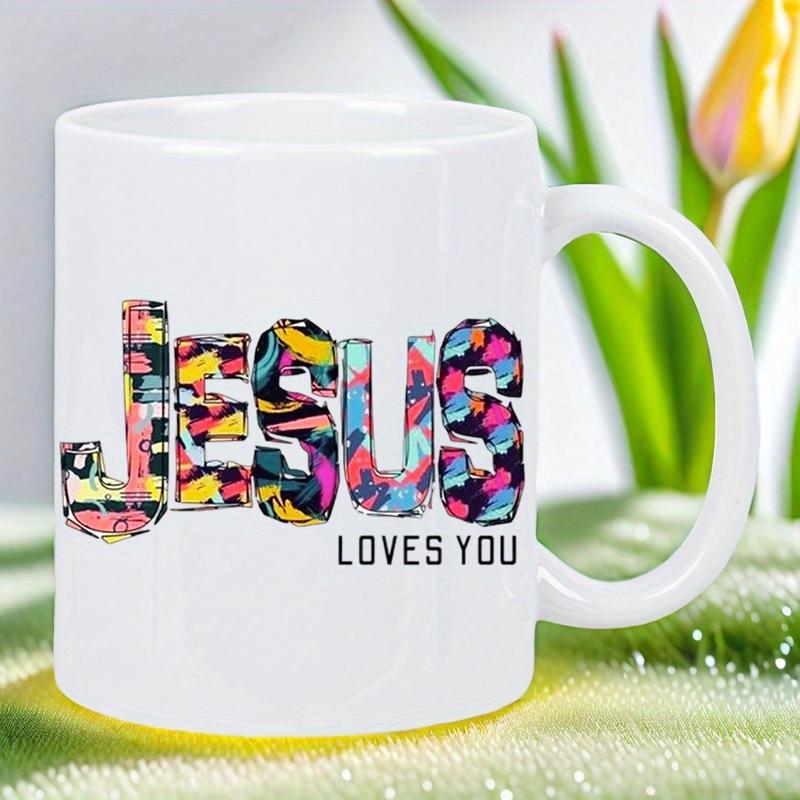 Jesus Loves You Inspirational Ceramic ceramic white mug- Vibrant Artwork, Perfect Gift for Believers 320ml