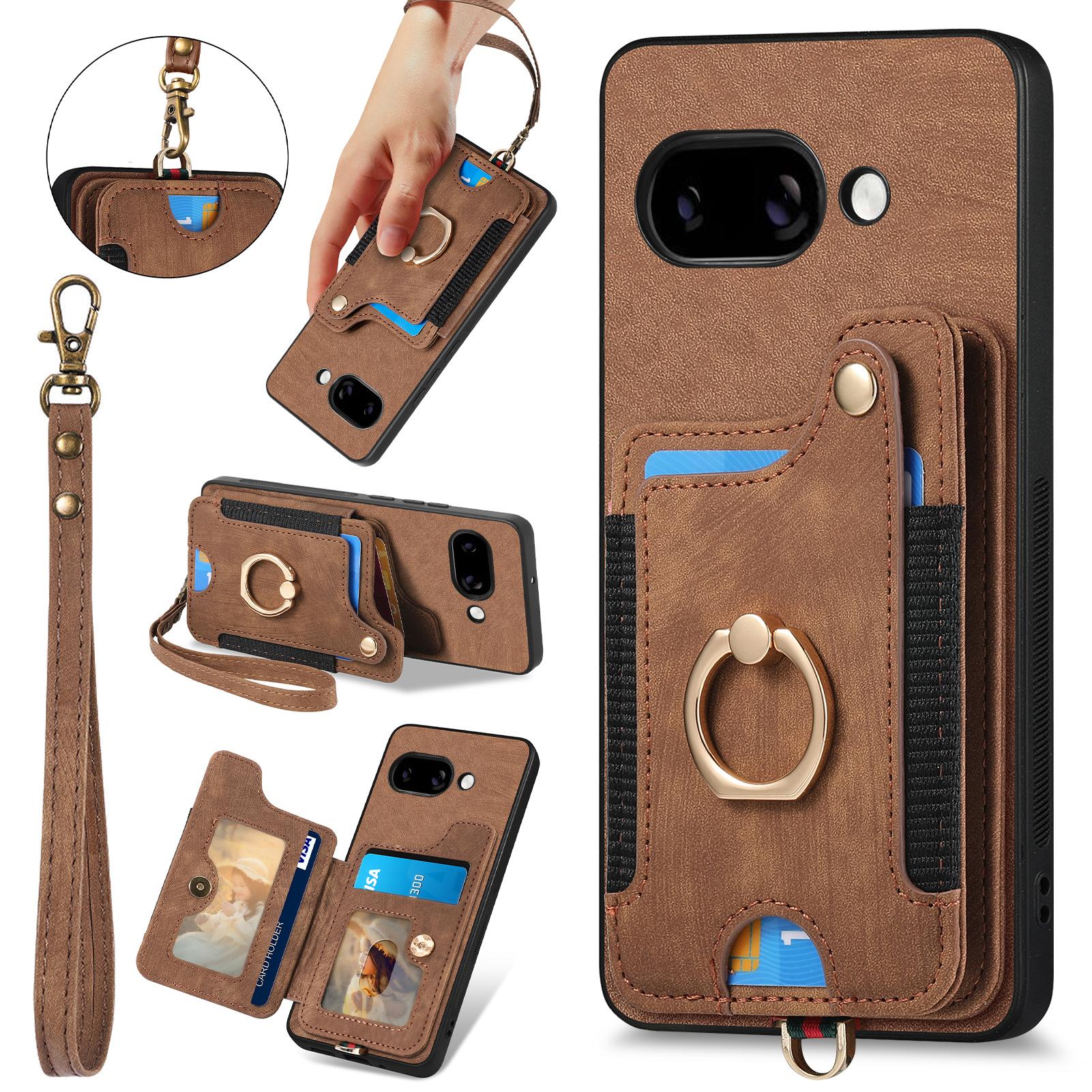 

For Google Pixel 9a Retro PU Leather Back Cover with RFID Blocking Card Holder Brown