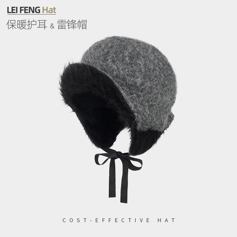 Vintage Fair Island Hat Women'S Windproof And Cold-Proof Wool Hat Warm Ear Protector Lei Feng Hat Show Face Small Knitted Hat