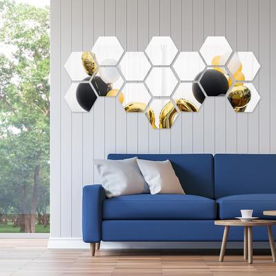 Three-Dimensional Hexagonal Acrylic Mirror Wall Stickers - DIY Home Decor, Self-Adhesive Wall Background (Model XN008)