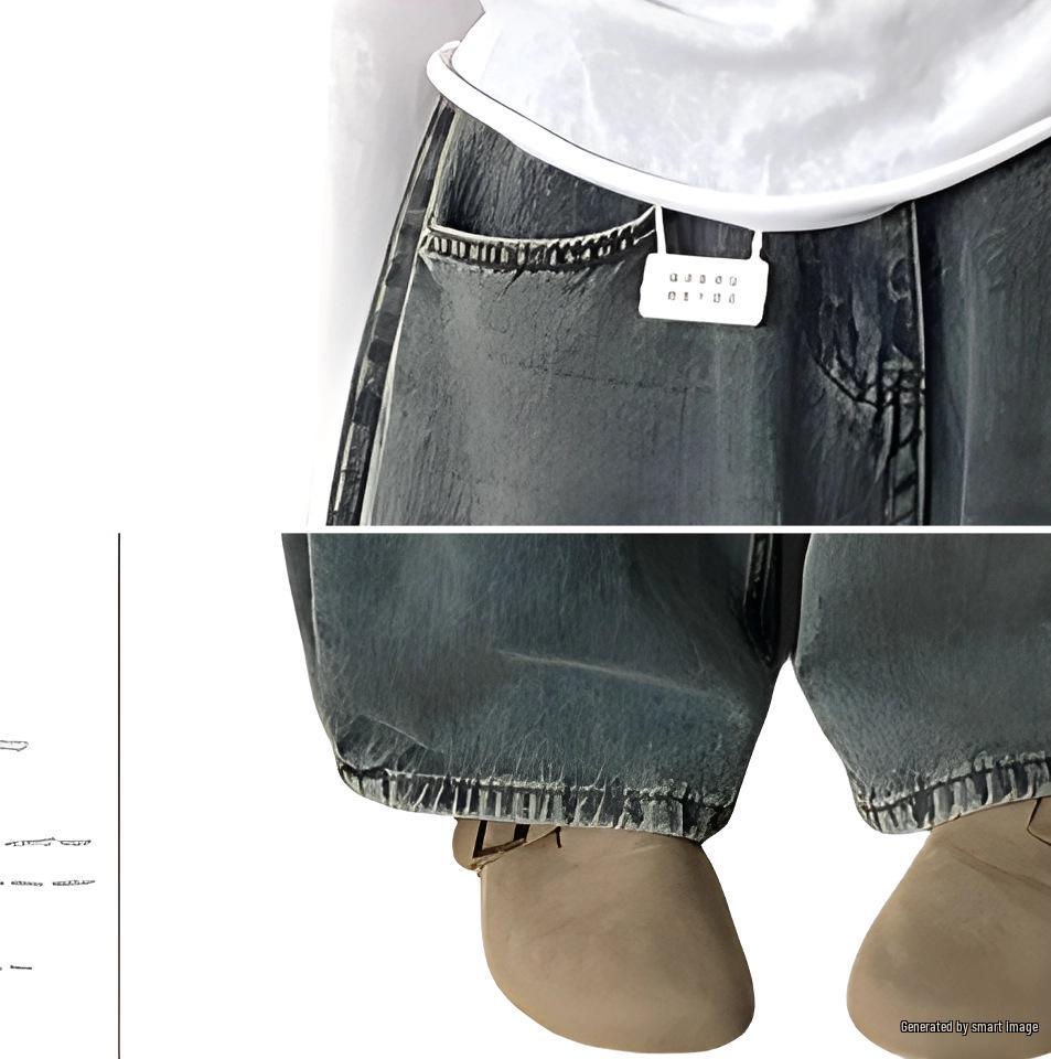 Women's Designer High-Waisted Pleated Wide-Leg Jeans - Summer Retro Washed Drapey Floor-Length Style