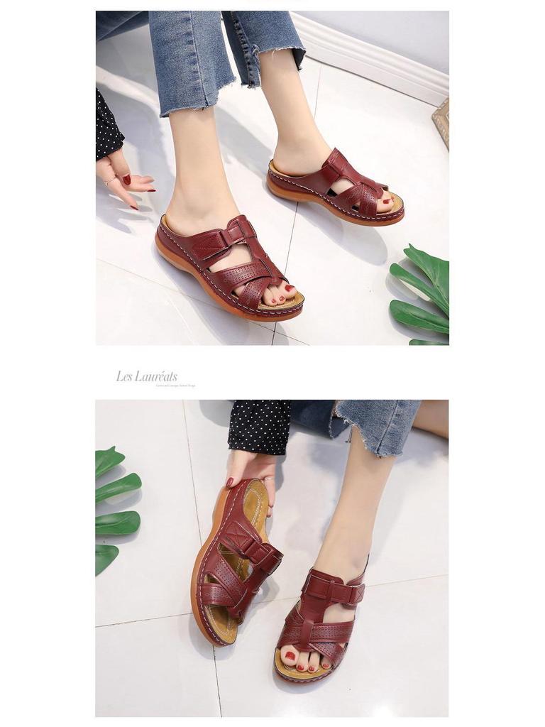 2022 Women's Retro Thick-Soled Sandals - European and American Style, Solid Color, Sizes 43-44