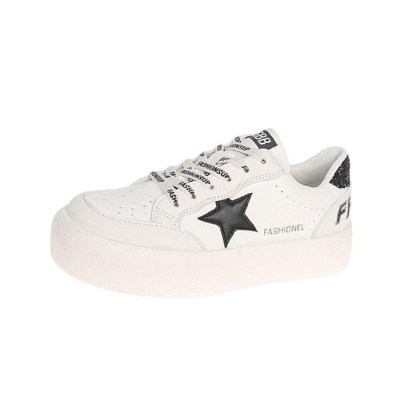 Korean version of polished platform star white shoes women's 2025 new retro ins versatile lightweight casual sports shoes