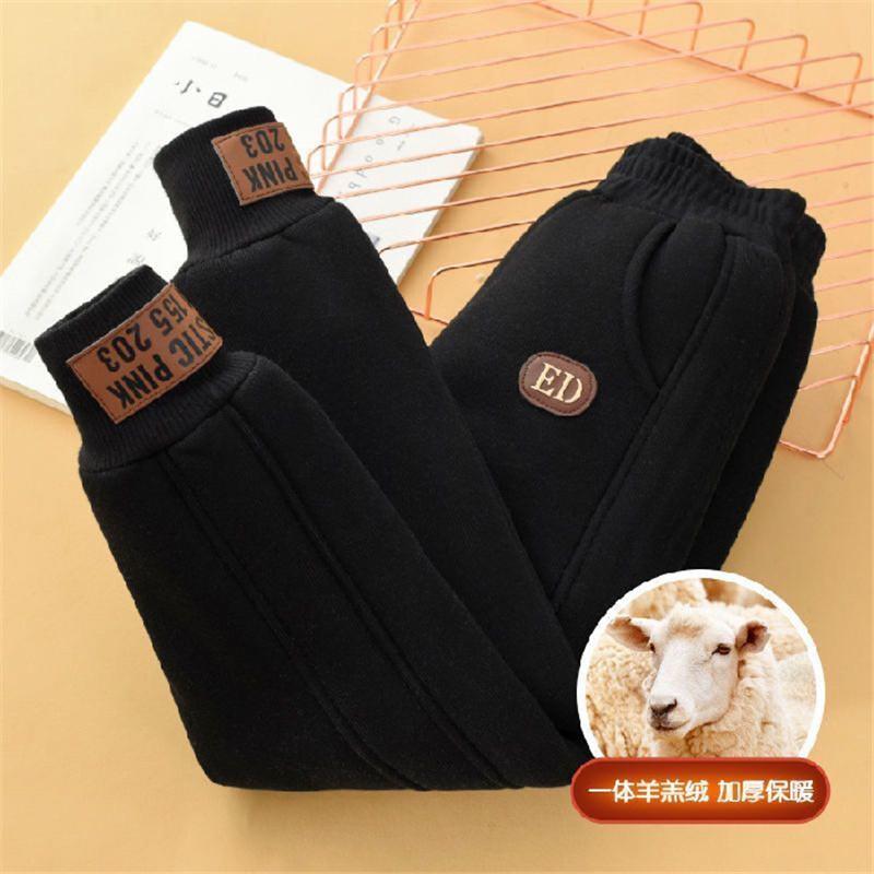 Children Thick Cotton Pants Winter Boys Girls Padded Plush Velvet Trousers Big Kids Lamb Wool Warm Snow Pants 4-14 Years