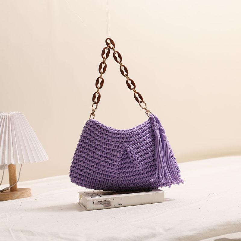 

Korean Fashion New Tassel Cotton Thread Straw Woven Armpit Single Shoulder Niche Women s Vacation Beach Bag
