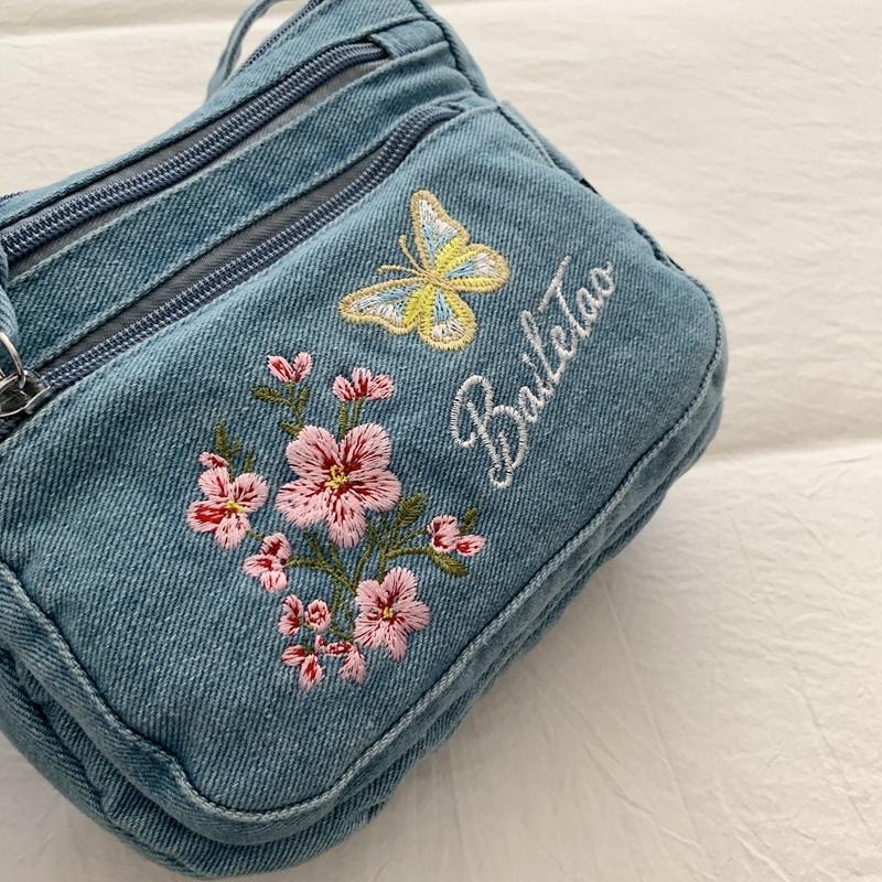Vintage vyšívaná džínová taška Dámská taška přes rameno Crossbody taška