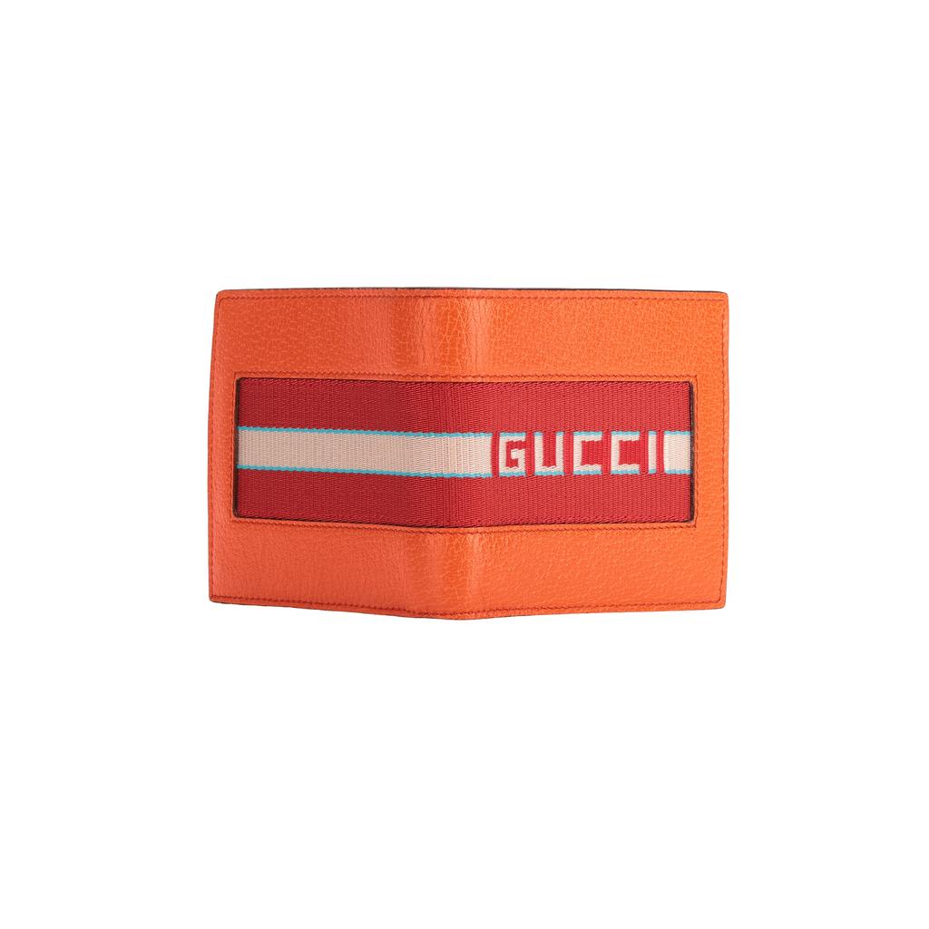 Gucci Vintage Stripe Short Fold Leather Wallet Men Wallets Orange 408827-CWGRN-7572