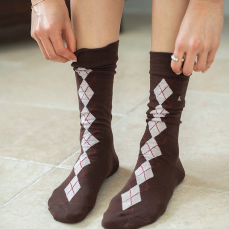 Hiig [no.487] Brown Argyle Socks