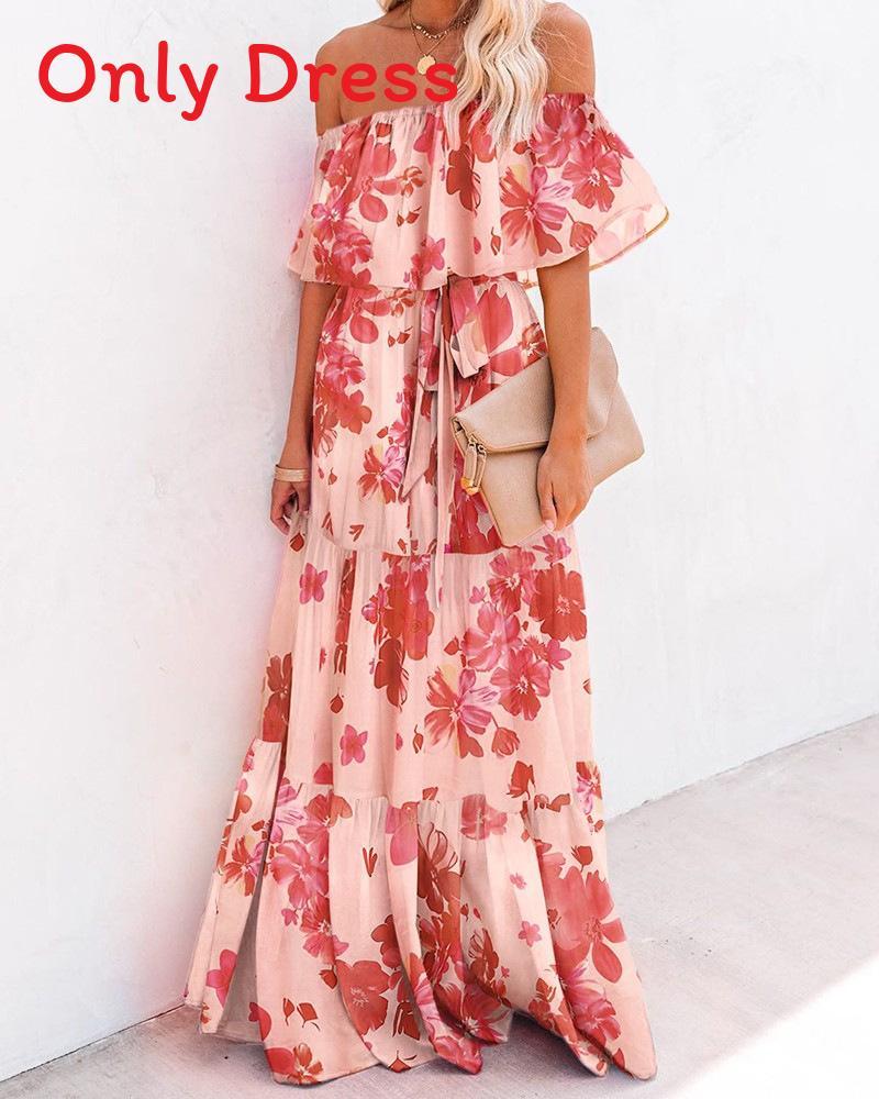 Long Dress With Floral Print And High Waist For Spring And Summer Casual Wear