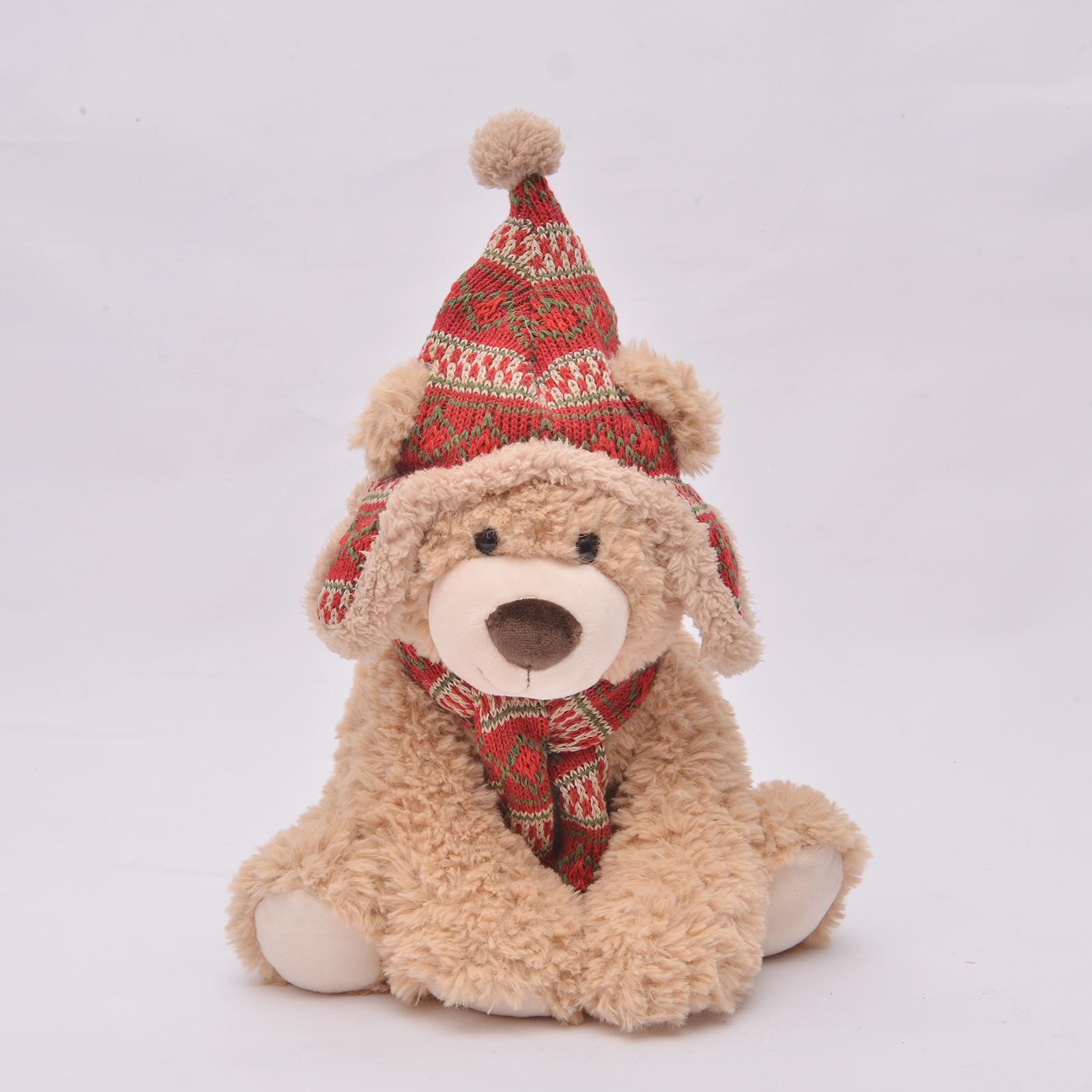 Quick Shipment Christmas Brown Bear Wearing Hat Scarf Festive Stuffed Toy Christmas Gift Decoration  Teddy Bear Gift 10.5