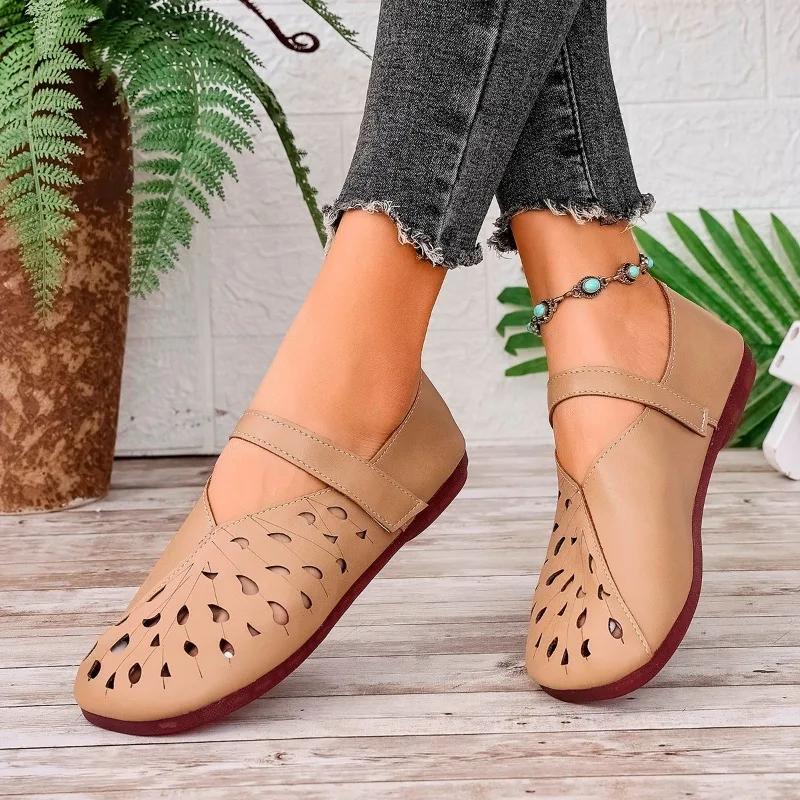 Fashion Hot Sale 2025 Summer Round Toe Women's Soft Bottom Flats Classics Shallow Outdoor Flats for Women Hollow Daily Plus Size Shoes