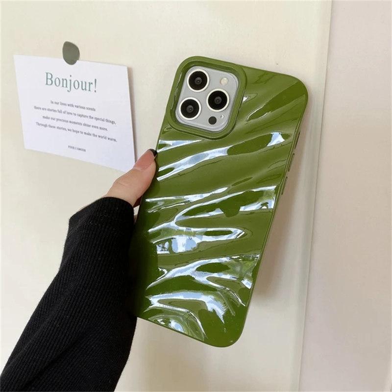 

Чехол для телефона с 3D волнистым атласным рисунком и рюшами для iPhone 15 14 13 12 11 Pro Max 15 14plus X XR XS Max 7 8 Plus, однотонная задняя крышка iPhone 11 зелёный