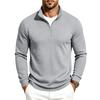 Men Solid Waffle Textured Half Zip Sweatshirt Stand Collar Long Sleeve Casual Knit Pullover Tops