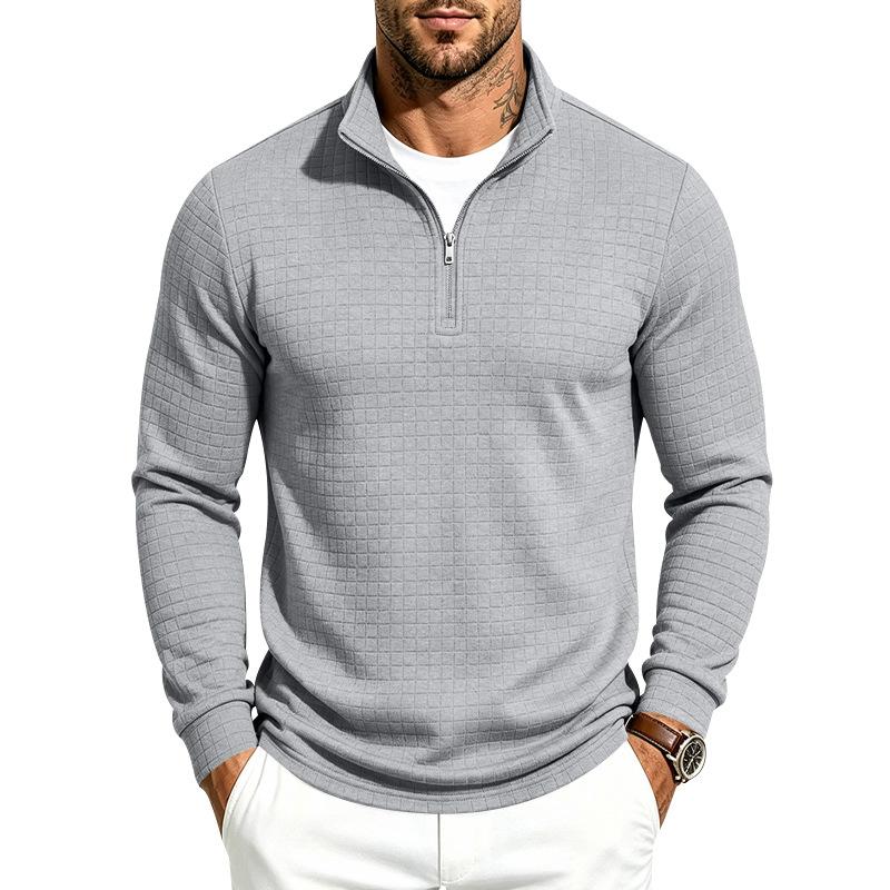 Men Solid Waffle Textured Half Zip Sweatshirt Stand Collar Long Sleeve Casual Knit Pullover Tops