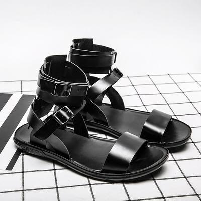 Moda Uomo Estate Sandalo in Pelle Lusso Piatto Nero Sandali Uomo Designer Scarpe Romane Casual Leggero Sandali con Cinturino alla Caviglia Uomo 2024