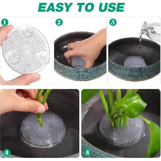 Round Ikebana Stem Holder Suction Cup Transparent Flower Arrangement Base Flower Fixing Bracket Vases Floral Fixed Base Holder Cup Holders 5