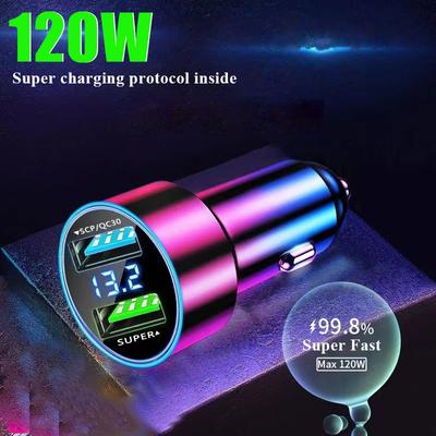 Dual Port Usb Car Charger 120w Super Fast Charging Adapter For Samsung Oneplus Xiaomi Huawei Iphone 13 12 11 Pro Max 7 8 Plus